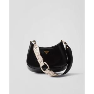 프라다 클레오 물뱀 가죽 및 브러쉬드 가죽 숄더백_1BC499 2C49 F03ZW V XOO