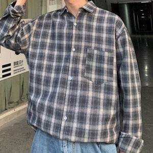  남자 긴팔 체크 남방 오버핏 데일리 데이트 코디W67434E