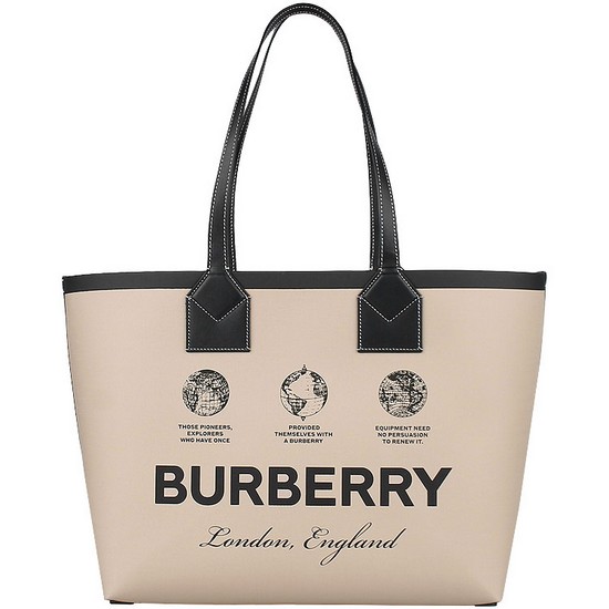 버버리 라벨 프린트 코튼 런던 토트백 미듐 8063121_이미지