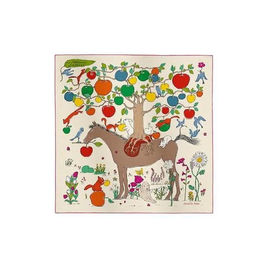 에르메스 르 포미에 셀리에 스카프 90 실크 트윌 크렘 베르 멀티꼴로르 H004307S08