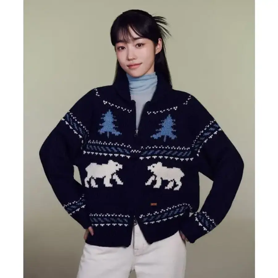 LEE 13일 배송 코위찬 집업 가디건 네이비 376320_이미지