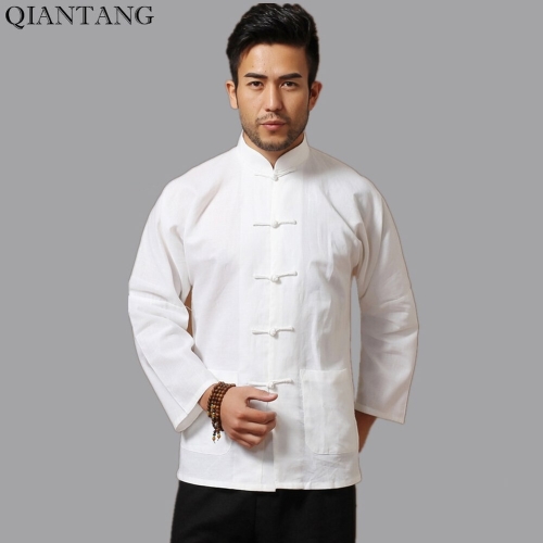 화이트 남성 코튼 린넨 긴 소매 셔츠 클래식 당나라 의류 S M L XL XXL XXXL hombre C sa Mim902