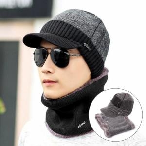 겨울 골프 등산 넥워머 방한창모자 세트 블랙 그레이