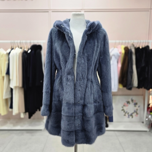 사틴 여성 천연밍크 후드넥 풀스킨 하프코트 S254C020A20_이미지