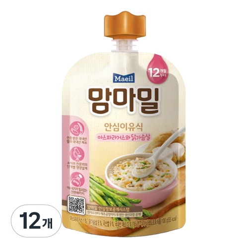 매일유업 맘마밀 안심이유식 아스파라거스와 닭가슴살 100g (12개)_이미지