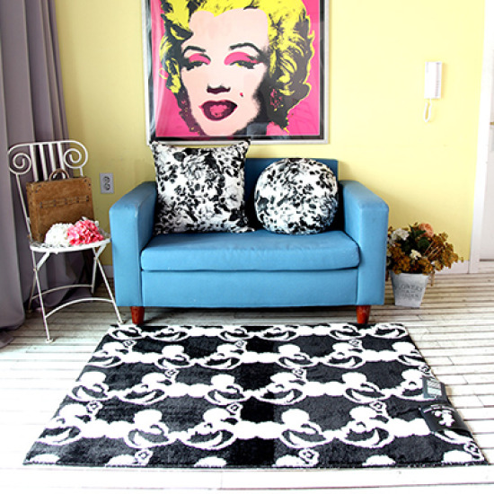 카페트앤데코 미키마우스 스탬프러그 블랙 (140x100cm)