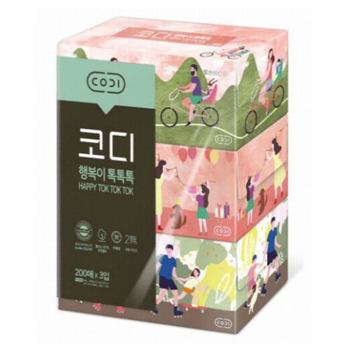 코디 행복이 톡톡톡 미용티슈 200매 (3입) (5팩(15입))_이미지