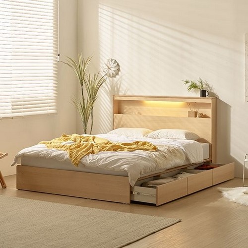 알파침대 이브 1단 수납 LED침대 Q (애쉬드독립)_이미지