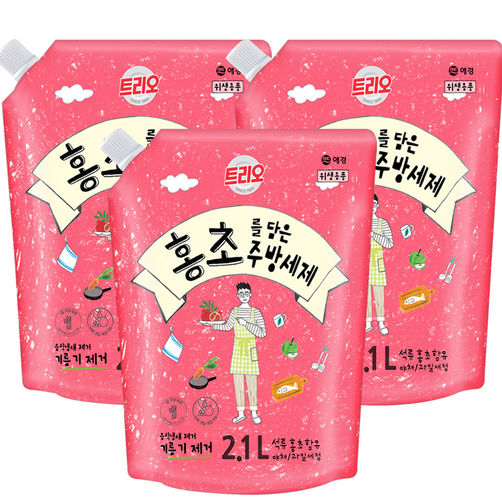 애경 트리오 홍초를 담은 주방세제 리필 2.1L (3개)_이미지