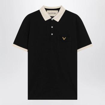 발렌티노 Black cotton pique polo shirt with Vgold 8V0MH01KBGT/XM_VALE-9RA_323.._이미지