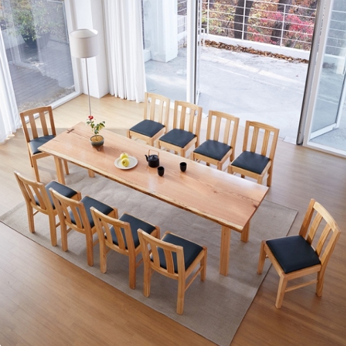 해찬솔원목이야기 우드슬랩 북미산오크 통원목 식탁 2600 (의자10개)_이미지