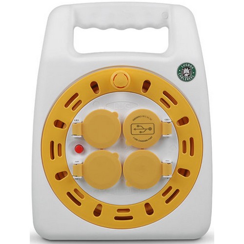 러그박스 3구 USB 캡형 캠핑릴선 화이트옐로우 (20m)_이미지