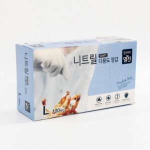 명진  니트릴장갑 알러지 프리 고무장갑 주방용품 100매 흰색 대 식품용/산업용/요리용/의료용