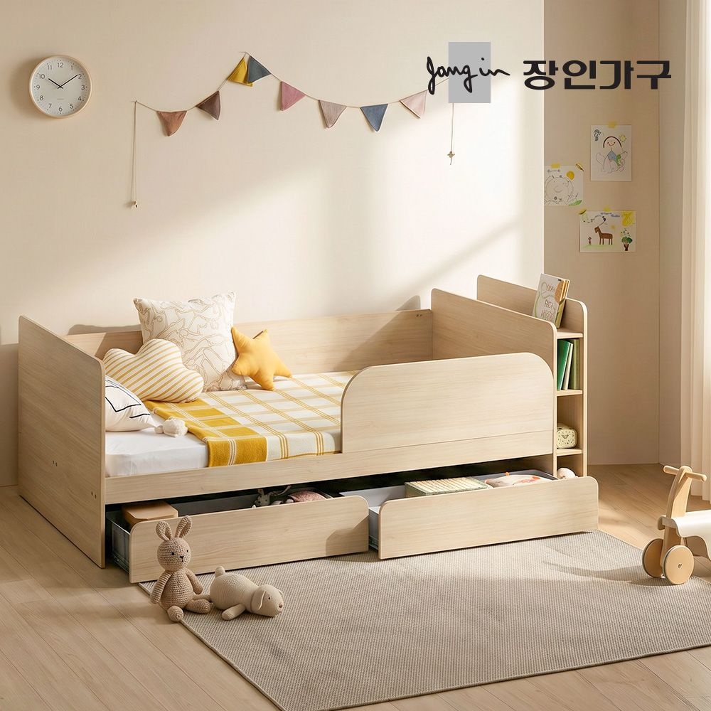  장인가구 뉴피터 수납헤드 서랍형 LED침대 SS+안전가드 [7존독립스프링]