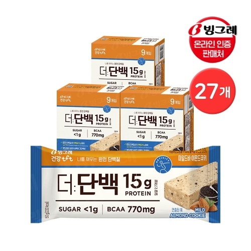 빙그레 더단백 프로틴바 27개입 마일드바 아몬드쿠키_이미지