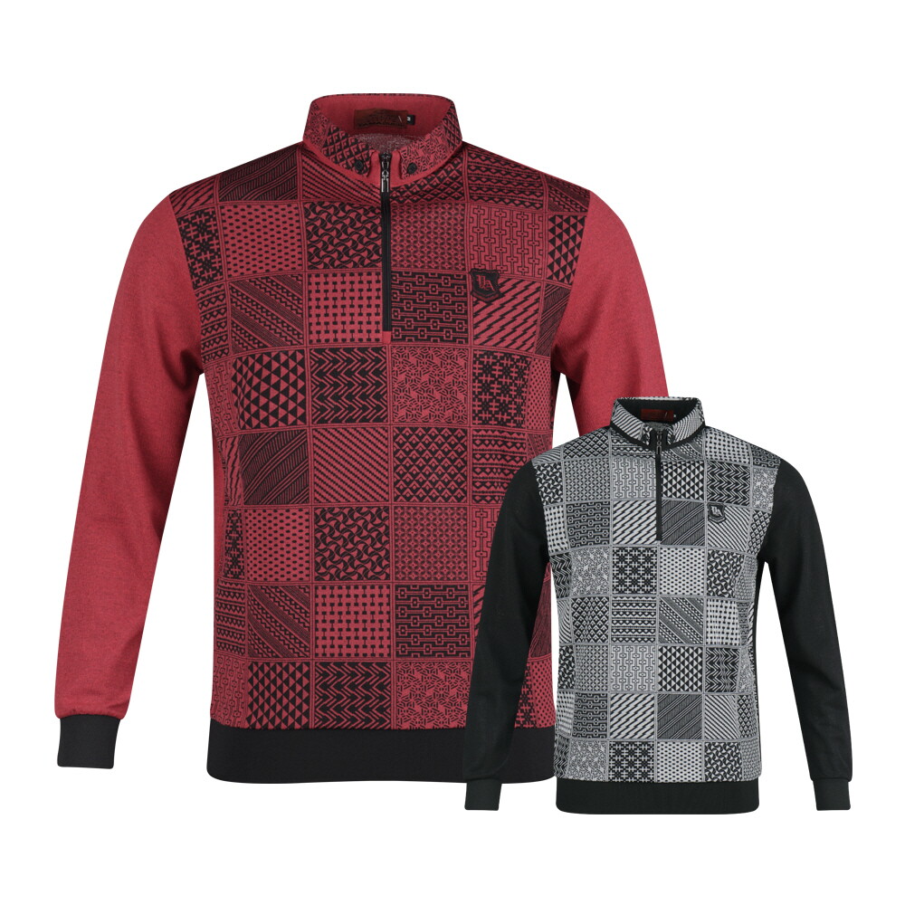 럭스골프 야마구찌 블럭 반집업 카라 긴팔 티셔츠 YG3S402