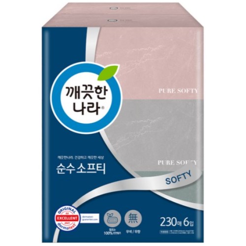 깨끗한나라 순수 소프티 미용티슈 230매 (6입) (1팩(6입))_이미지