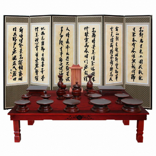 박씨상방 남원 오리목 실용제기 23P (향나무지방틀) (+교자상(4.0모자이크)+병풍(고화))_이미지