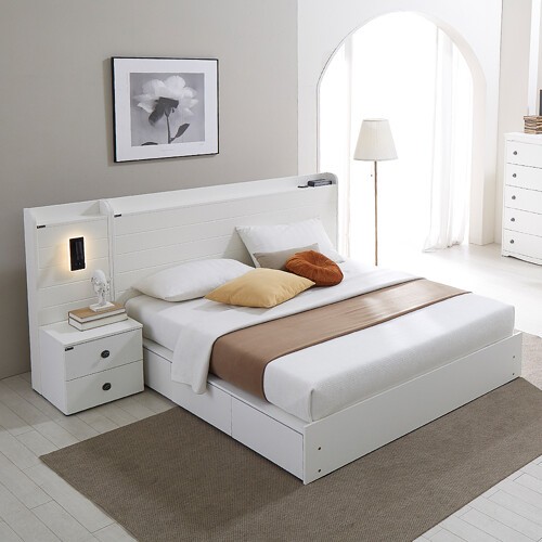 벤티스가구 디베 수납형 침대 Q+조명협탁