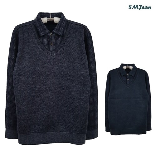  에스엠진 이중 카라 기모 티셔츠 중년 남성 겨울티셔츠 SMJ1453