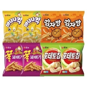 바나나킥 75g 2봉 + 감자깡 75g 2봉 + 꿀꽈배기 90g 2봉 + 포테토칩 60g 2봉