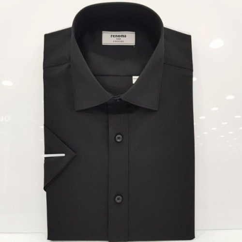 레노마 반소매일반핏폴리 스판 평직노-포켓여름 반팔 정장 검정 셔츠 RZUSGP011 BK_US
