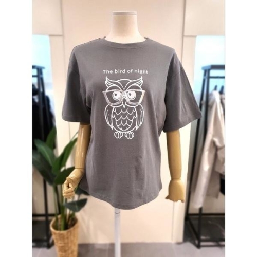 부엉이 호일 프린팅 티셔츠 카키 KPTSO401KH