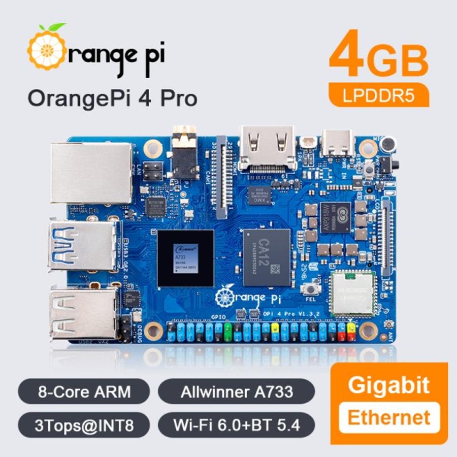 오렌지 파이 4 프로 4G+5V3A 타입C 전원 공급 장치 DDR5 올위너 A733 싱글 보드 컴퓨터 WiFi+BT M.2 PCI.._이미지