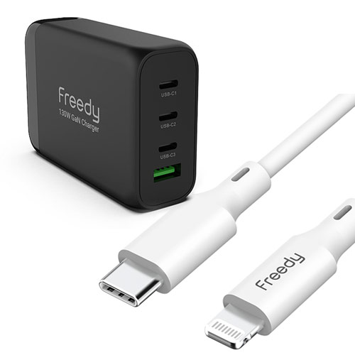Freedy PD PPS 130W 4포트 GaN 충전기 EA1711 (C to 8핀 케이블포함)_이미지