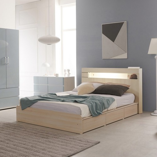 우아미가구 모노 원스 3서랍 수납 LED침대 Q (CL텍스독립)_이미지