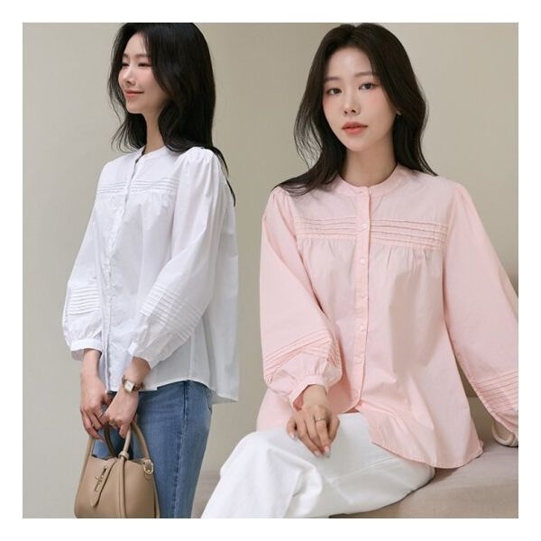 에리즈 핀턱 노카라 퍼프 블라우스781692