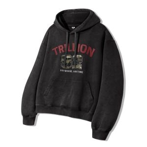 피그먼트 27일 배송 트릴리온카모 아플리케 그래픽 오버핏 후드 차콜 TRFHT05CH_이미지