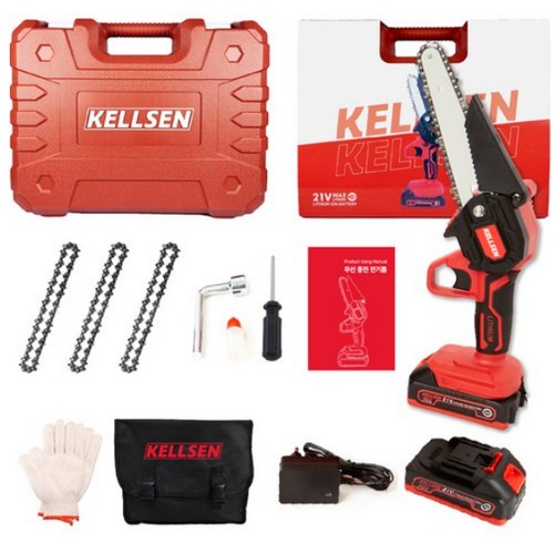 KELLSEN 고출력 충전식 무선 전기톱 21V (2.0Ah, 배터리 2개)_이미지