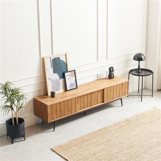 우아미가구 빈트라 고무나무 원목 1단 미닫이 거실장 1800