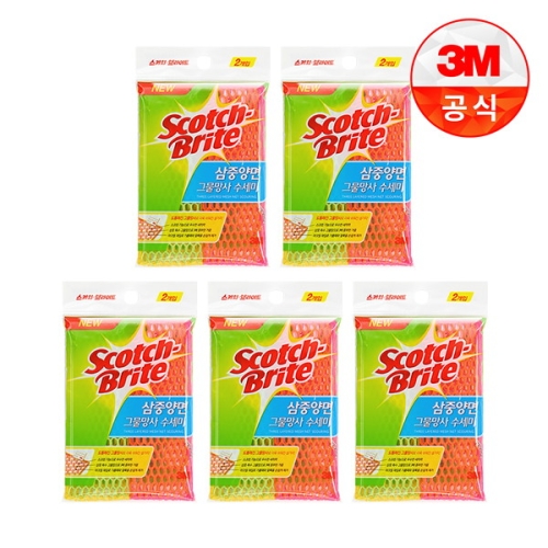 3M 거품이 잘나는 삼중양면 그물망사 수세미 5개 기타