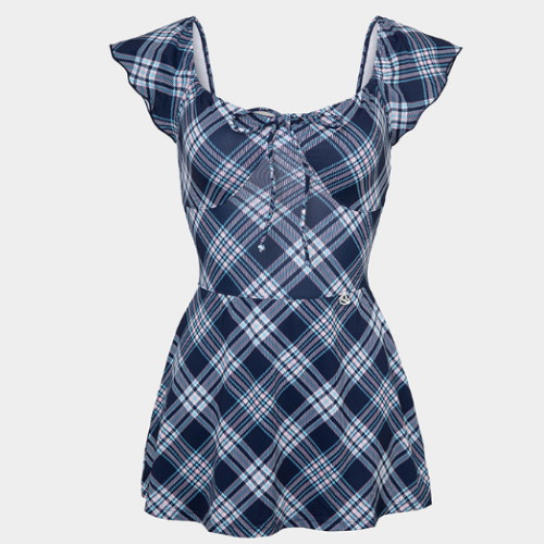 배럴 서머 브리즈 체크 반팔 스커트 원피스 딥네이비 B5SWWWS062DNV