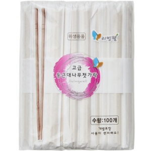 리빙웰 굵은 둥근 대나무 젓가락 100개입 1개_이미지
