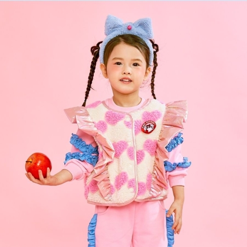 퍼스트어패럴 티파니 핑크 드레곤 하트 프릴 퍼 베스트 P55DAV020