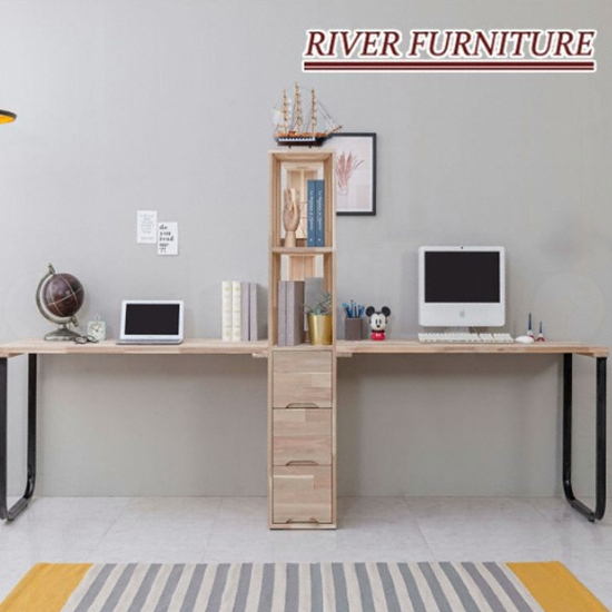 리버퍼니쳐 마쵸 아카시아원목 2인용 양방향서랍책장 책상 (2600x600)_이미지