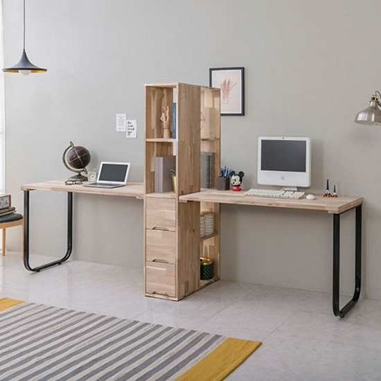 리버퍼니쳐 마쵸 아카시아원목 2인용 양방향서랍책장 책상 (2600x600)_이미지