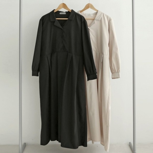 아이우먼 빅사이즈사랑해요 K992L310 핀턱주름오픈카라원피스