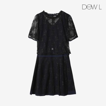 레이스 블라우스 슬리브리스 플리츠 원피스 BK_D252MSE062