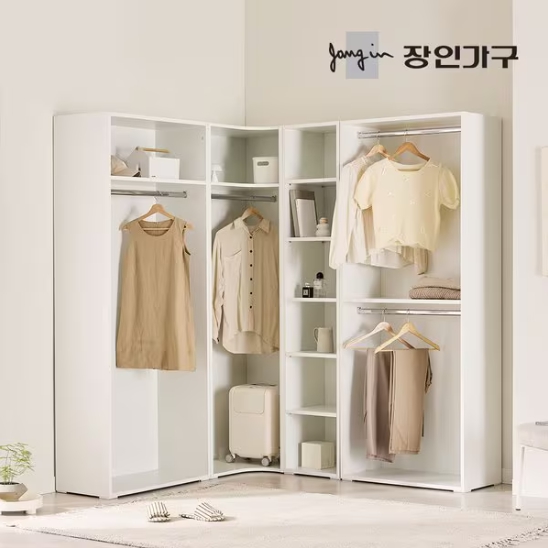 장인가구 클래드 드레스룸 400 선반장 1단 코너장 800 1단 800 2단 행거 세트 2800_이미지