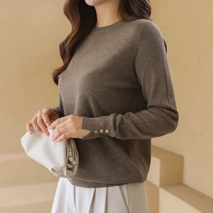  비스코스 바네사빈 12컬러 소매단추 라운드 니트 v00398