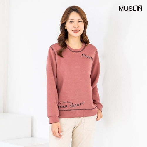 모슬린 엄마옷 라운드 레터링 캐주얼 긴팔면티셔츠 TS512086 중년여성/50대/60대/70대/빅사이즈/할머니옷_이미지