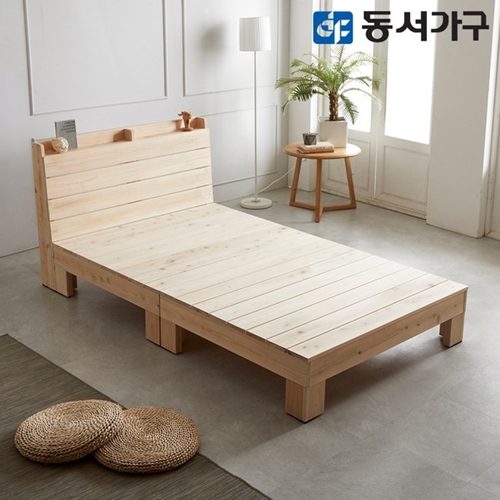 동서가구 힐링 히노끼 편백나무 수납헤드 평상형 침대 SS (필로우탑9존독립)_이미지