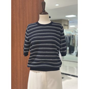  BCBG 폼폼 스트라이프 반소매 니트 6F7K411