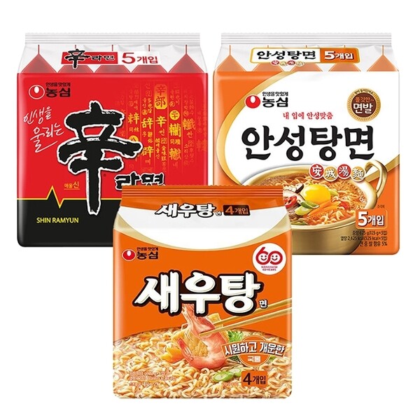 농심 신라면 120g 10개 + 새우탕면 122g 4개 + 안성탕면 125g 5개_이미지