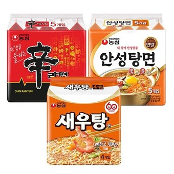 농심 신라면 120g 10개 + <b>새우탕</b><b>면</b> 122g 4개 + 안성탕면 125g 5개