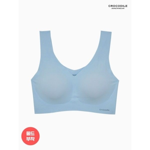 크로커다일 감탄 뉴 라이크라 쉘론 몰드부착 V넥 브래지어 (블루)_이미지